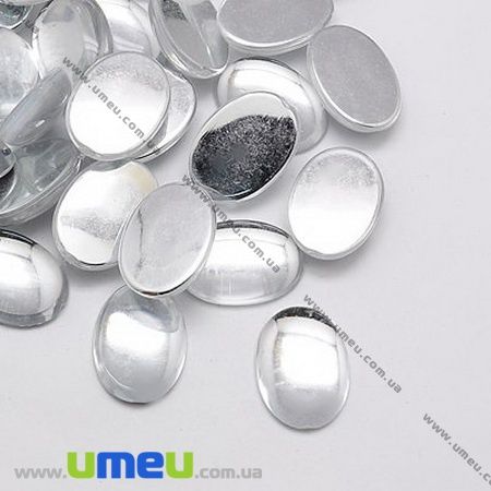 Кабошон пластиковий, Овал, 14х10 мм, Білий (KAB-009579)