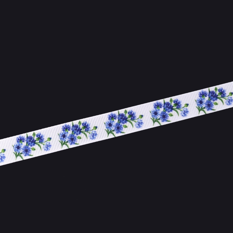 Репсова стрічка з малюнком Волошки, 15 мм, Біла (LEN-055795)