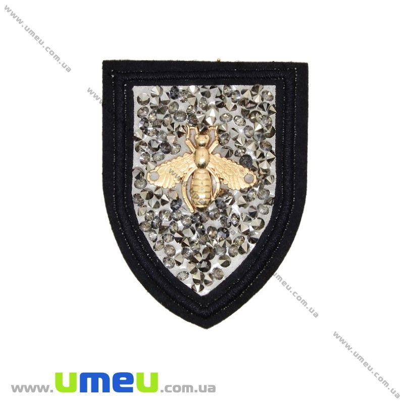 Термоаплікація зі стразами Бджілка, 6х4,5 см, Чорна (APL-031707)