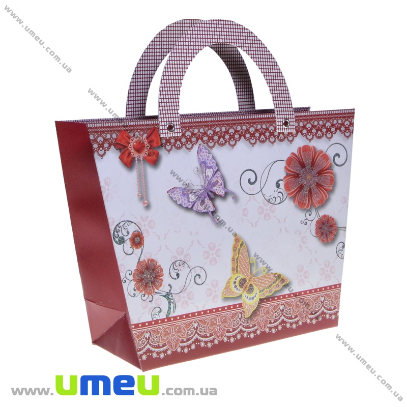 Подарункова сумочка Метелики, 29х21х9,5 см, Червона (UPK-035683)