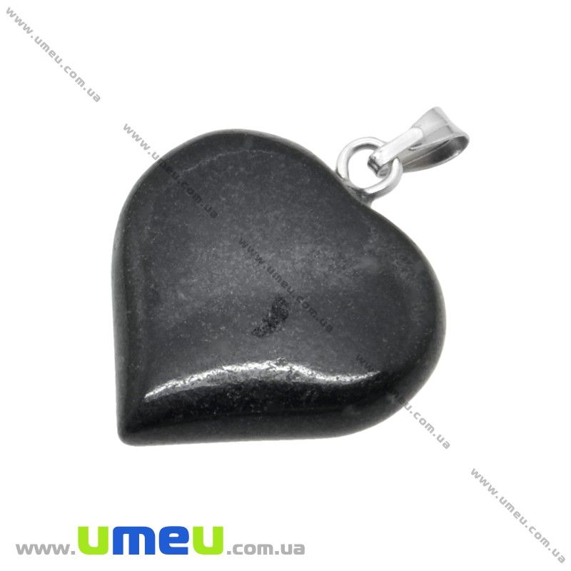 Подвеска Сердце из натурального камня, Агат черный, 25х18 мм (POD-009226)