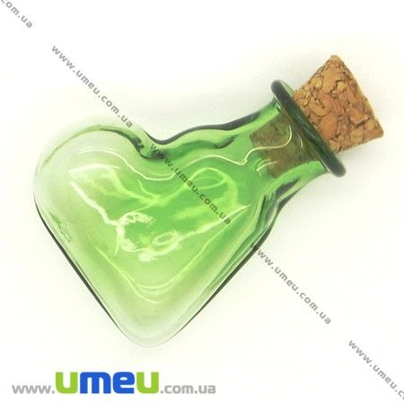 Скляна баночка Серце, Зелена, 24х20 мм (DIF-006695)