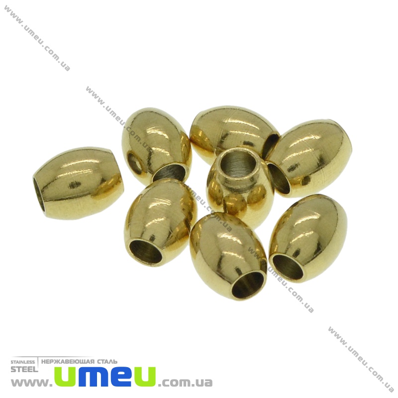 Намистина з нержавіючої сталі Рис, 6х5 мм, Золото (STL-036513)