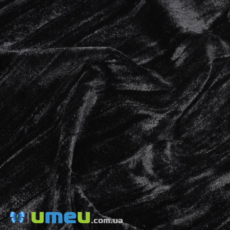 Оксамит італійський шовковий (жатка), Ширина 20 см, Чорний (TKN-038572)