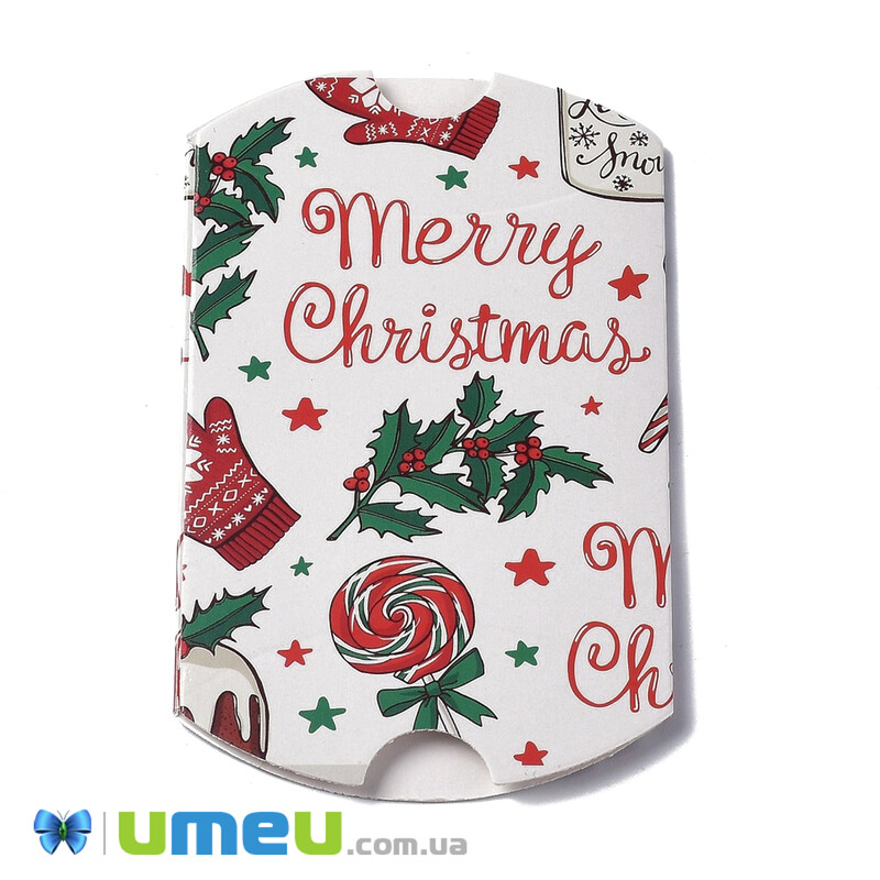 Збірна картонна коробочка, 9х7 см, Біла, Merry Christmas (UPK-042924)
