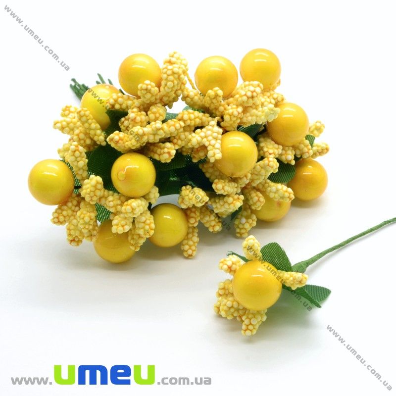 Тычинки на проволоке с ягодкой, Желтые (DIF-015421)