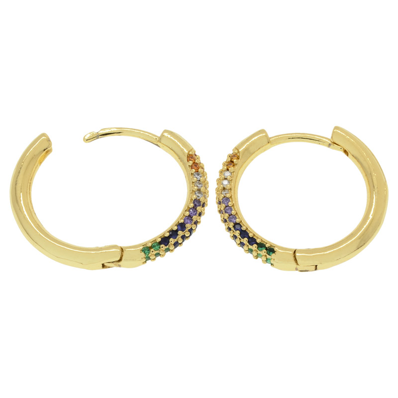 Сережки-кільця Huggie Позолота 18 kt зі стразами куб. цирконій, 20,5х20х2,5 мм (OSN-053096)