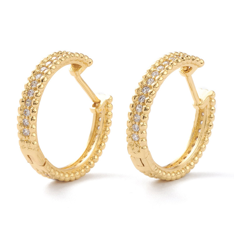 Сережки-кільця Huggie Позолота 18 kt зі стразами куб. цирконій, 22,5х4 мм (OSN-053098)
