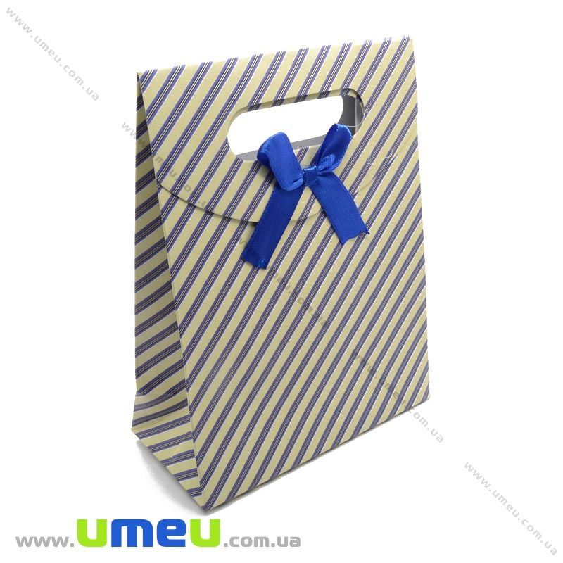 Подарунковий пакет на липучці, В смужку, Кремовий, 16х12х6 см (UPK-014787)