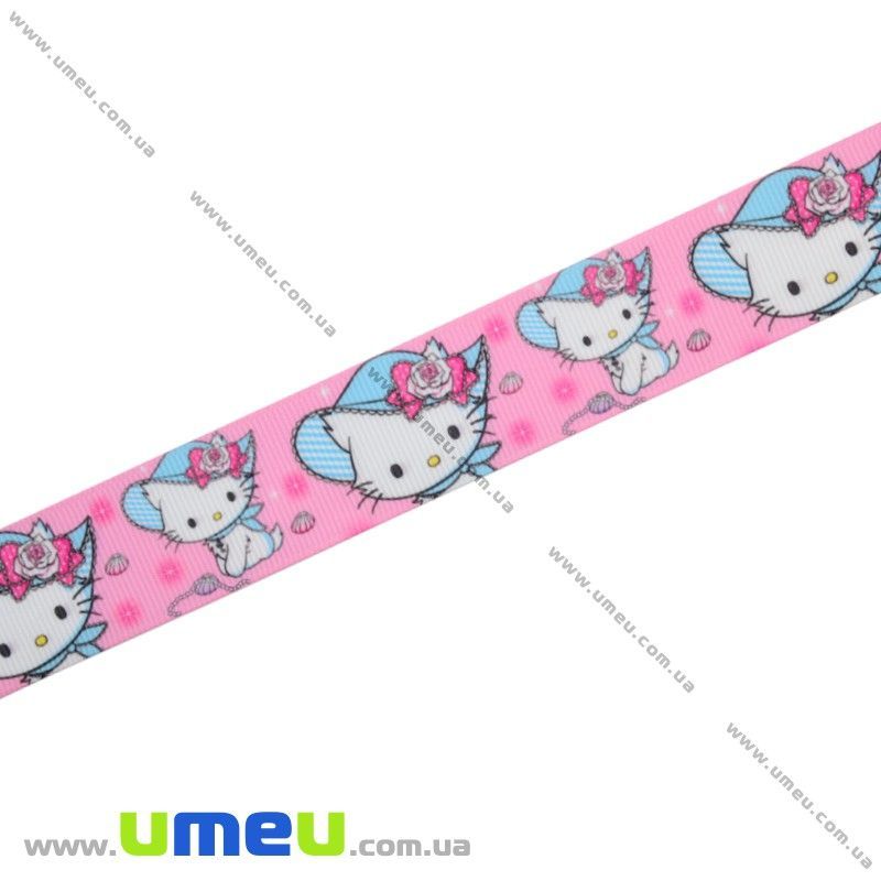 Репсова стрічка з малюнком Hello Kitty, 25 мм, Рожева (LEN-001557)