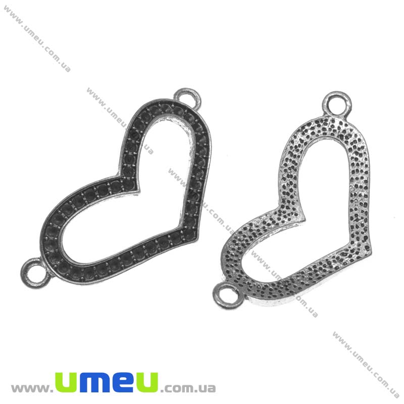 Конектор металевий Серце, 37х18 мм, Античне срібло (KON-013428)