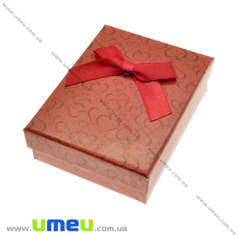 Подарункова коробочка Прямокутна з сердечками, 8,5х6,5х3 см, Червона (UPK-023108)