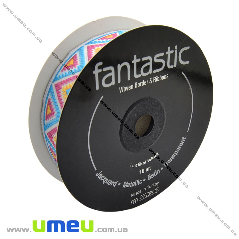 Тасьма Fantastic орнамент, 25 мм, Рожево-блакитна (LEN-010951)