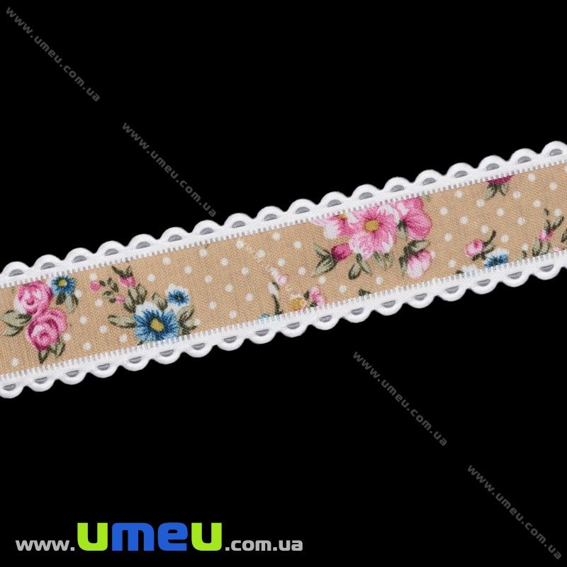 Тесьма гобеленовая в горошек, 25 мм, Бежевая (LEN-025636)