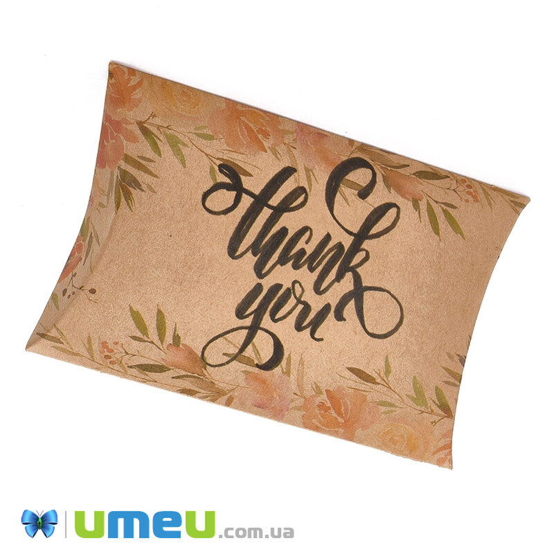 Збірна картонна коробочка, 12,5х8 см, Крафт, Thank you (UPK-042928)
