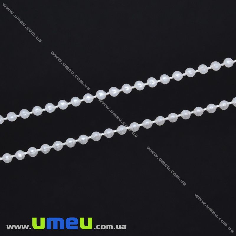 Намистини на нитці, Перли, 1,5 мм, Білі (LEN-010539)