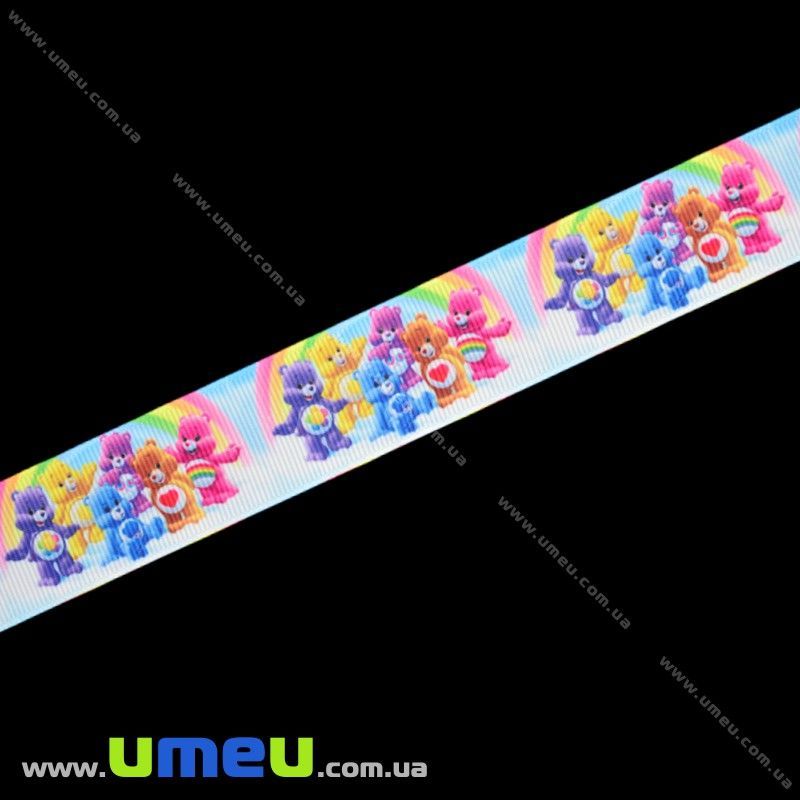 Репсова стрічка з малюнком Ведмедики Гаммі, 25 мм, Блакитна (LEN-001552)