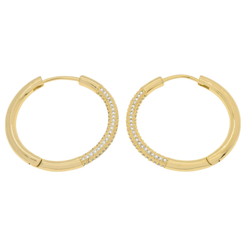 Сережки-кільця Huggie Позолота 18 kt зі стразами куб. цирконій, 35,5х33,5х3,5 мм (OSN-053108)
