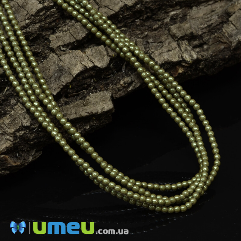 Бусины чешское стекло Preciosa Жемчуг 2 мм Pearlescent Khaki, Оливковые (BUS-042300)