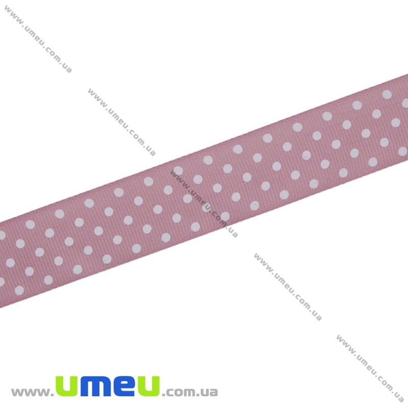 Репсова стрічка в горошок, 25 мм, Рожева (LEN-022449)