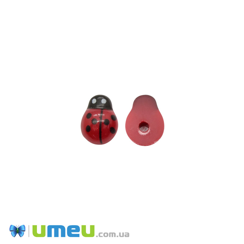 Кабошон из полимерной глины, Божья коровка, 11х8 мм, Красный (DIF-050778)