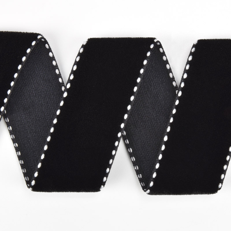 Стрічка оксамитова з кантом, 25 мм, Чорна (LEN-060571)