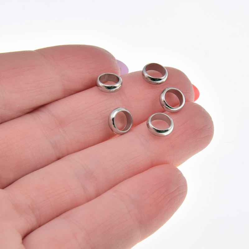 Бусины из нерж. стали Круглые плоские, 7х2,5 мм, Темное серебро (STL-058412)