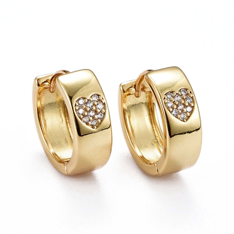 Серьги-кольца Huggie, Латунь с покрытием 18 kt. Стразы куб. цирконий., 14х13,5х5 мм (OSN-053114)