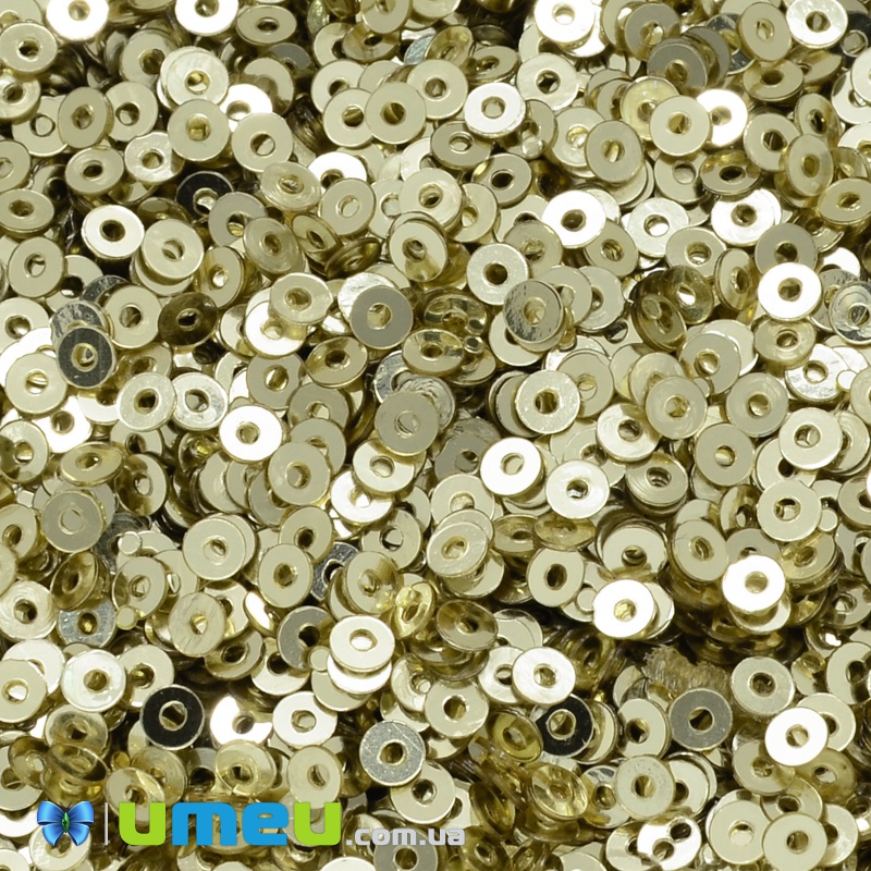 Паєтки Індія круглі плоскі, 2,5 мм, Золотисті світлі (PAI-037544)
