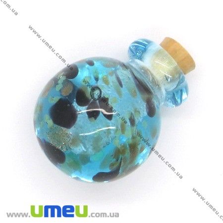 Стеклянная баночка Lampwork с фосфорисцентными вкраплениями, 26х21 мм, Голубая (DIF-006779)