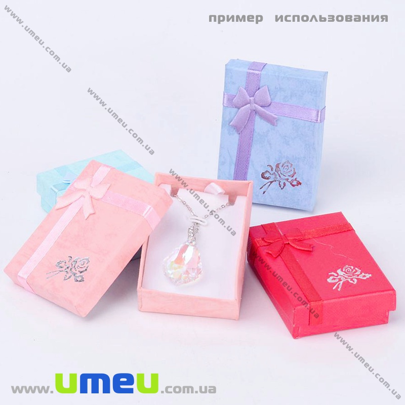 Подарункова коробочка Прямокутна з трояндочкою, 7х5х2 см, Рожева (UPK-035777)