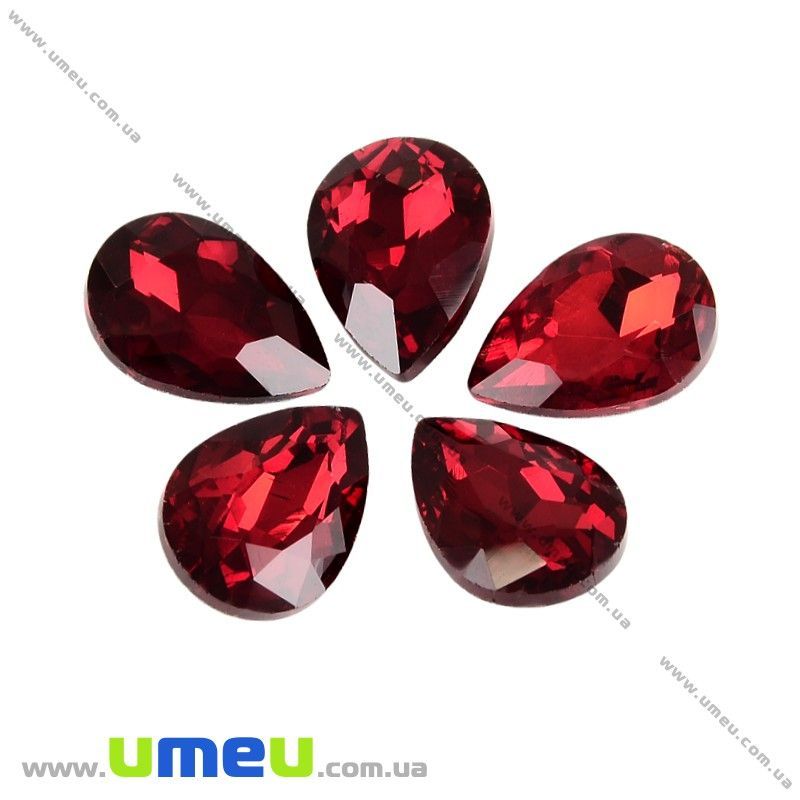 Ріволі скляний УЦЕНКА, Крапля гранована, 25х18 мм, Червоний (KAB-015864)