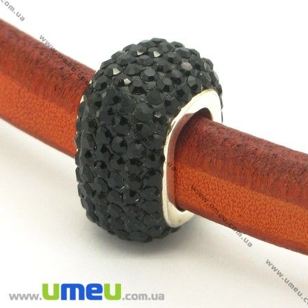 Намистина Regaliz (Licorice) зі стразами Swarovski, 19х16х11 мм, Чорна (BUS-006370)