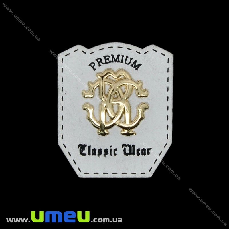 Аплікація пришивна кожзам з металевою вставкою, 3,5х3 см, Біла (APL-031743)
