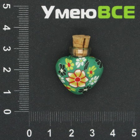 Скляна баночка з полімерною глиною Серце, Зелена, 24х22 мм (DIF-006769)
