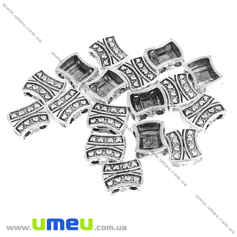 Намистини мет. на 2 отвори, 8х7 мм, Античне срібло (KON-016876)