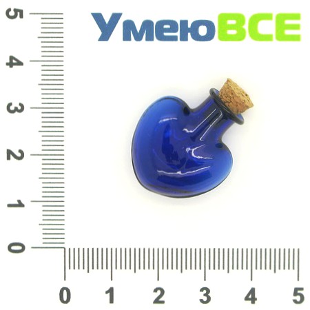 Скляна баночка Серце, Синя, 26х22 мм (DIF-006709)