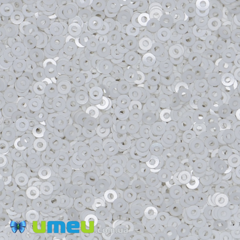 Паєтки Італія круглі плоскі, 2 мм, Білі №1004 Bianco Ghiaccio Opaline (PAI-039169)