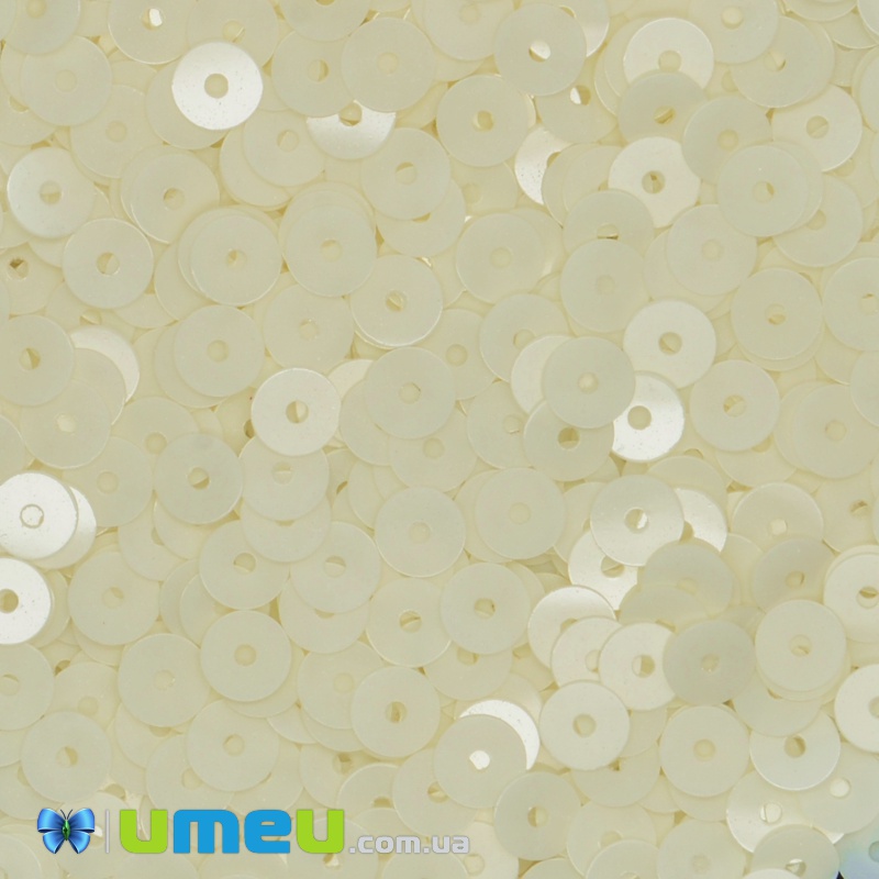 Паєтки Італія круглі плоскі, 4 мм, Кремові №1024 Bianco Avorio Opaline (PAI-039109)