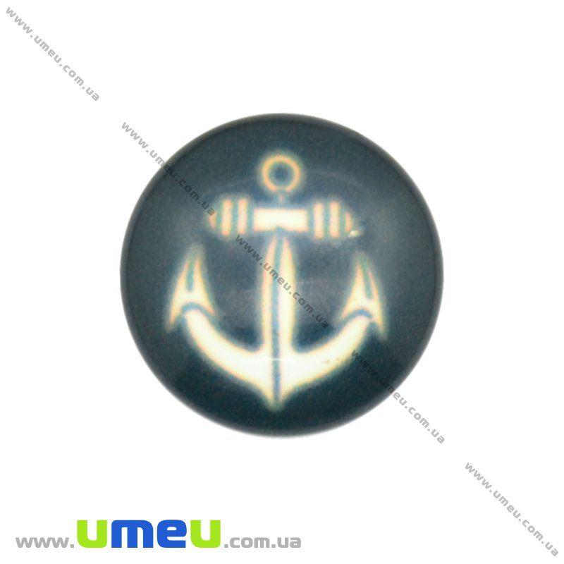 Кабошон скляний з принтом Морський якір, 16 мм, Круглий (KAB-017653)