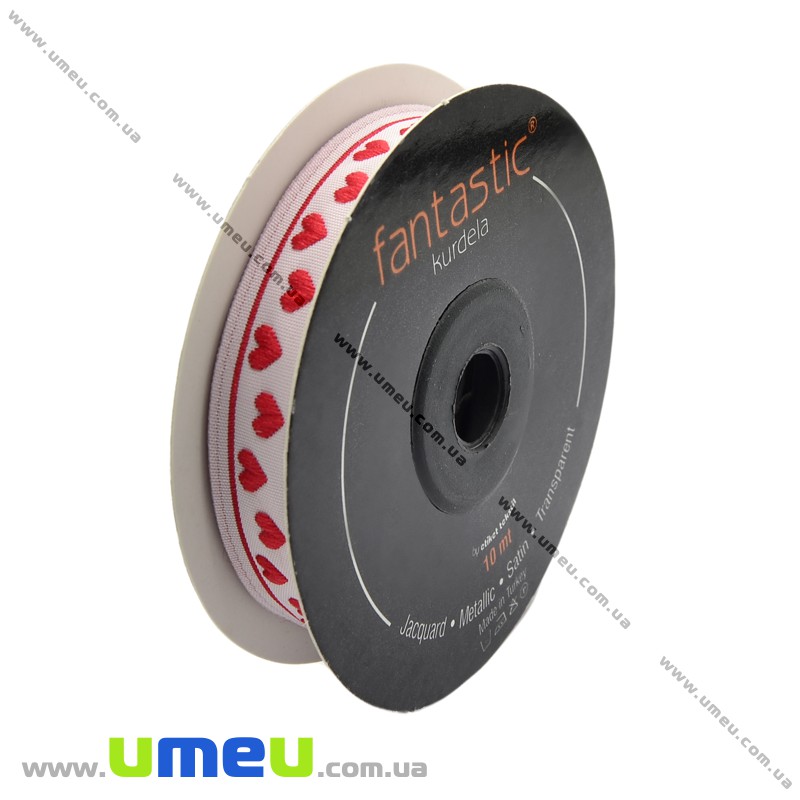 Тесьма Fantastic сердечки, 12 мм, Красная (LEN-010929)