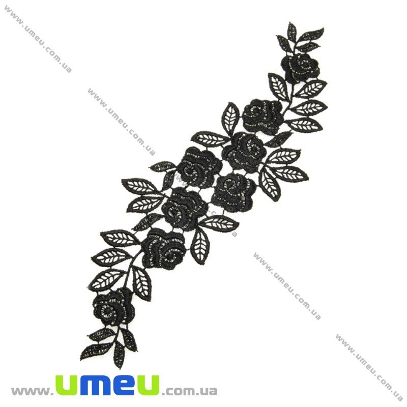 Мереживна вставка Троянди, 26х7 см, Чорна (LEN-025012)