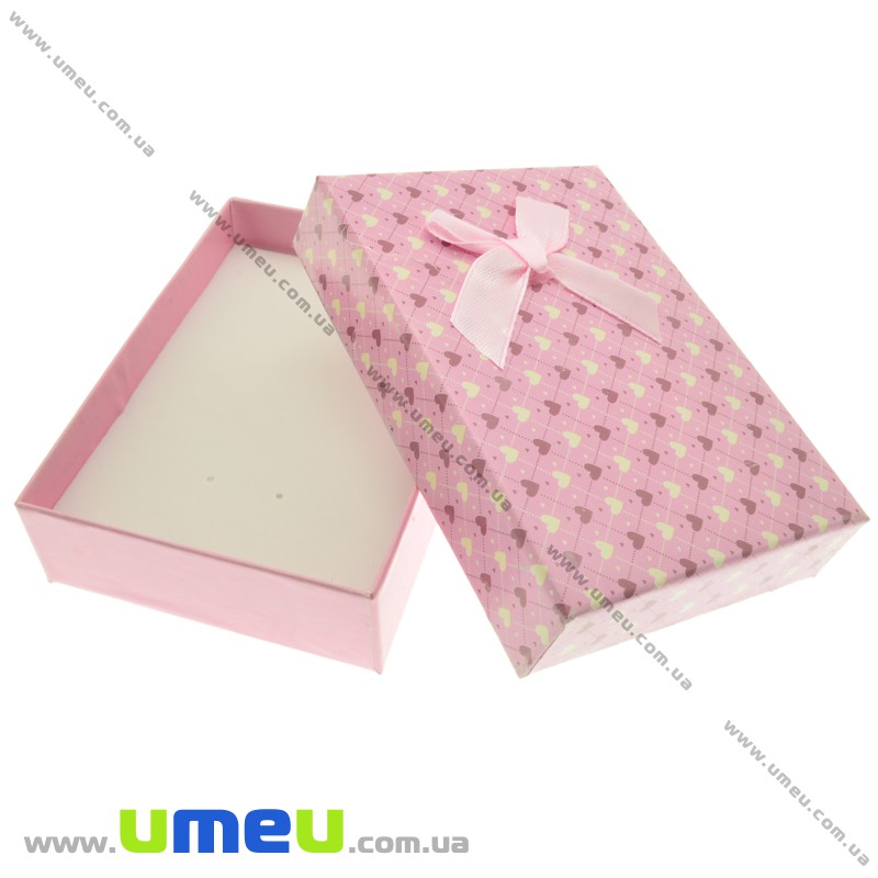 Подарочная коробочка Прямоугольная с сердечками, 11х8х3 см, Розовая (UPK-023154)