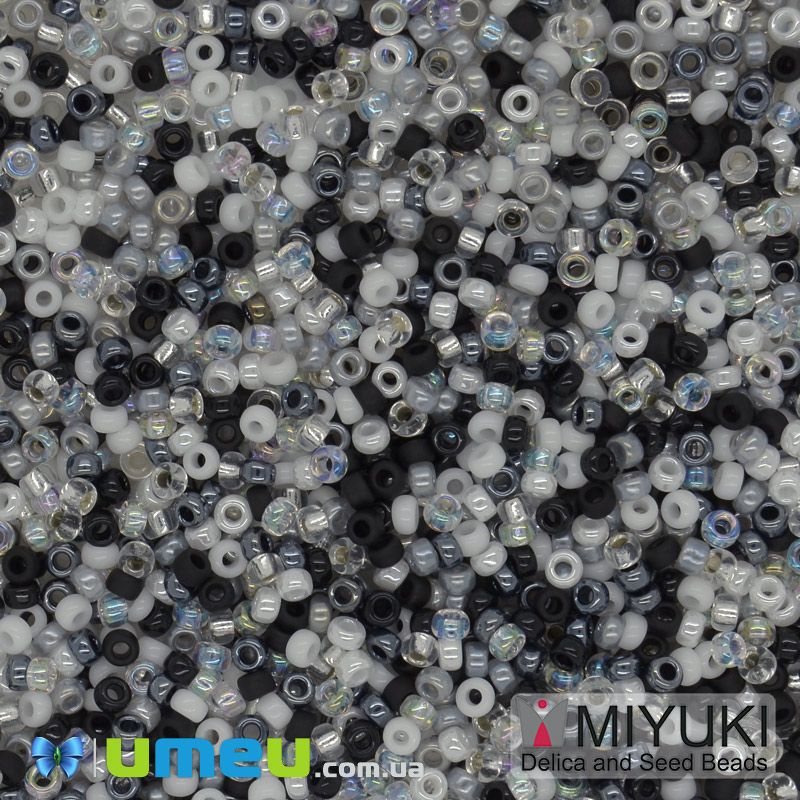 Бісер японський Miyuki круглий RR 15/0 №MIX23, Мікс чорно-білий (BIS-045859)
