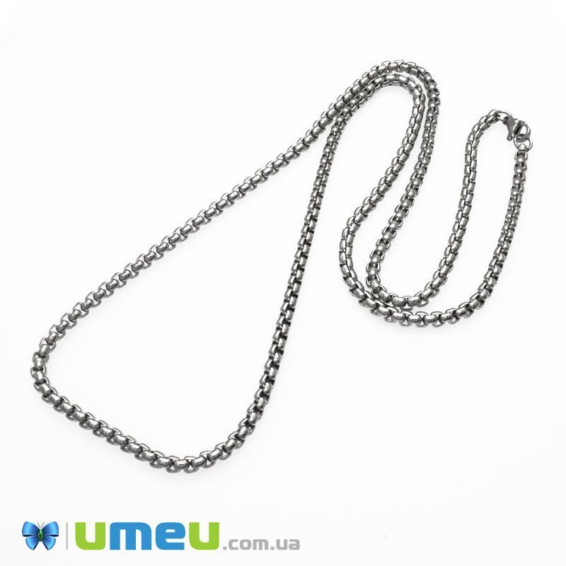 Основа на шию з нерж. ст., Темне срібло, 4 мм, 70 см (STL-049637)