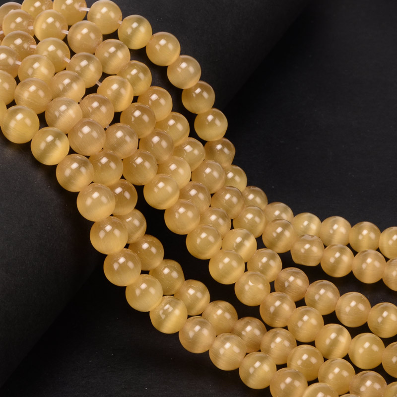 Намистини Котяче око, Синт. камінь, 8 мм, Жовті, Круглі (BUS-054278)