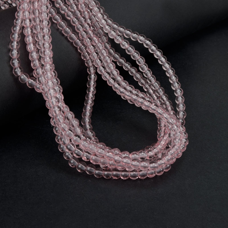 Бусины стеклянные прозрачные, 4,5 мм, Круглые, Розовые (BUS-057245)