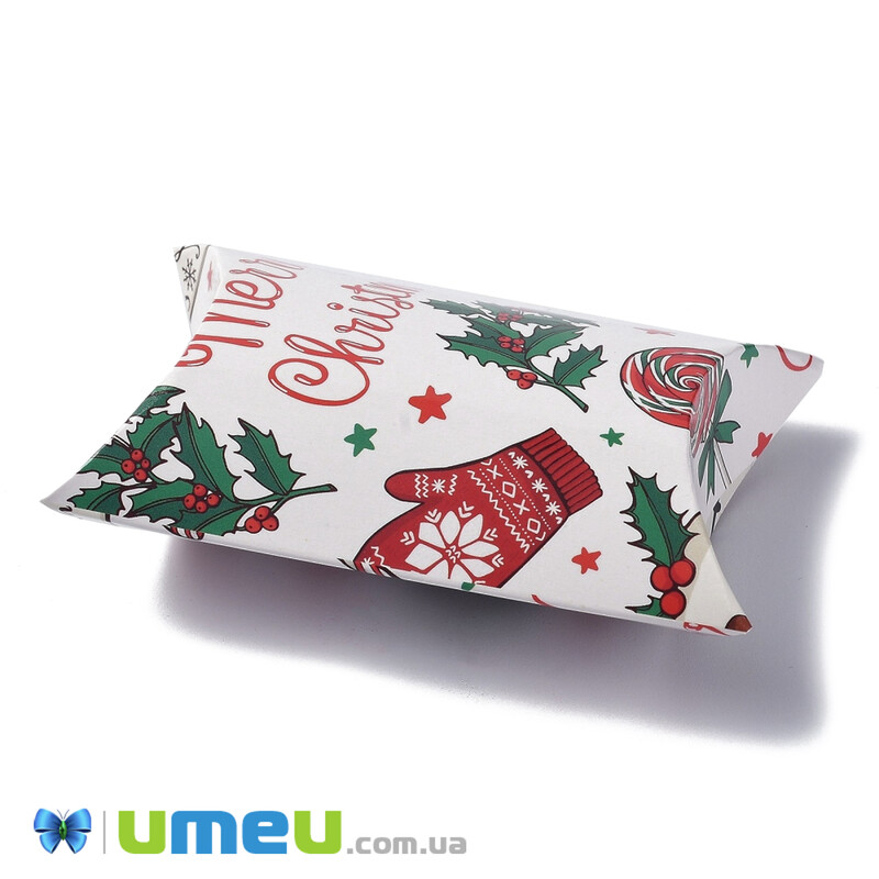 Збірна картонна коробочка, 9х7 см, Біла, Merry Christmas (UPK-042924)