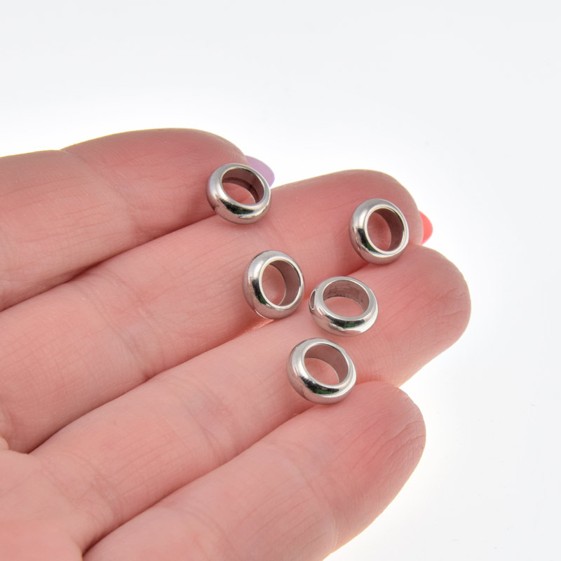 Бусины из нерж. стали Круглые плоские, 8х3 мм, Темное серебро (STL-058413)