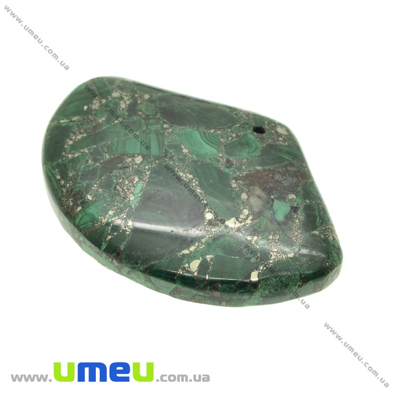 Підвіска з натурального каменю, Малахіт з піритом, 35х49 мм (POD-011962)